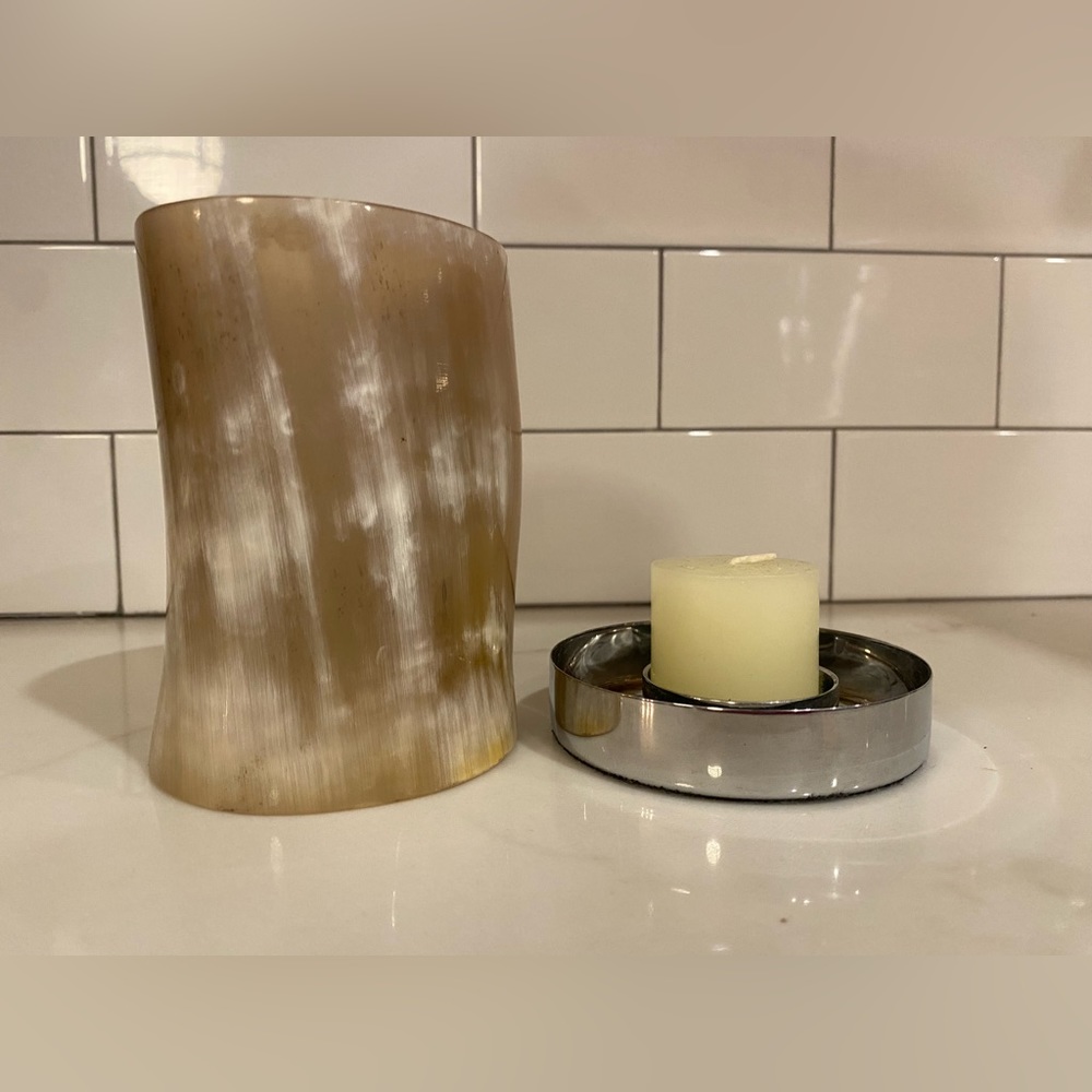 Horn and Chrome Votive Candle Holder.
